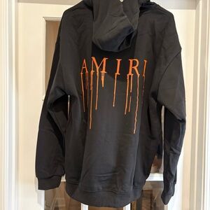 AMIRI Drip Logo Hoodie Black Orange Paint Drip Graphic NEW Size L